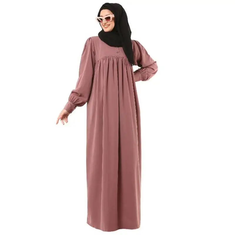 Pink casual cuff sleeves pleated abaya