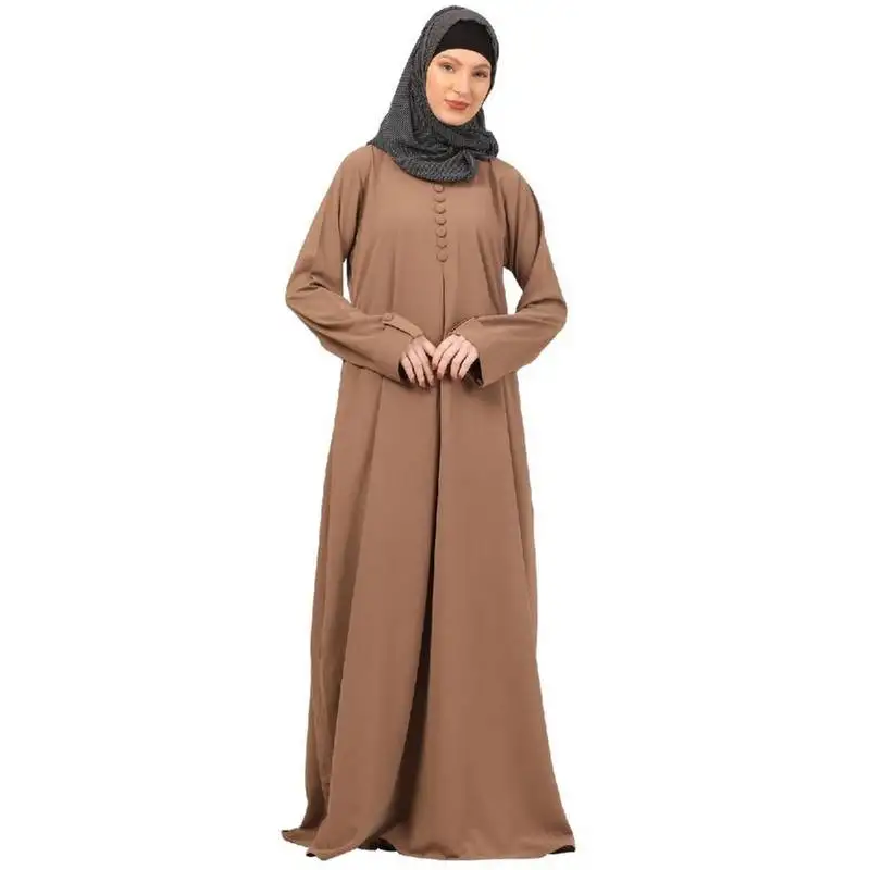 Beige box pleated abaya in cey fabric