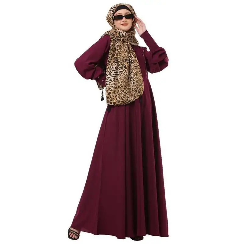Wine umbrella cut abaya with long cuff sleeves
