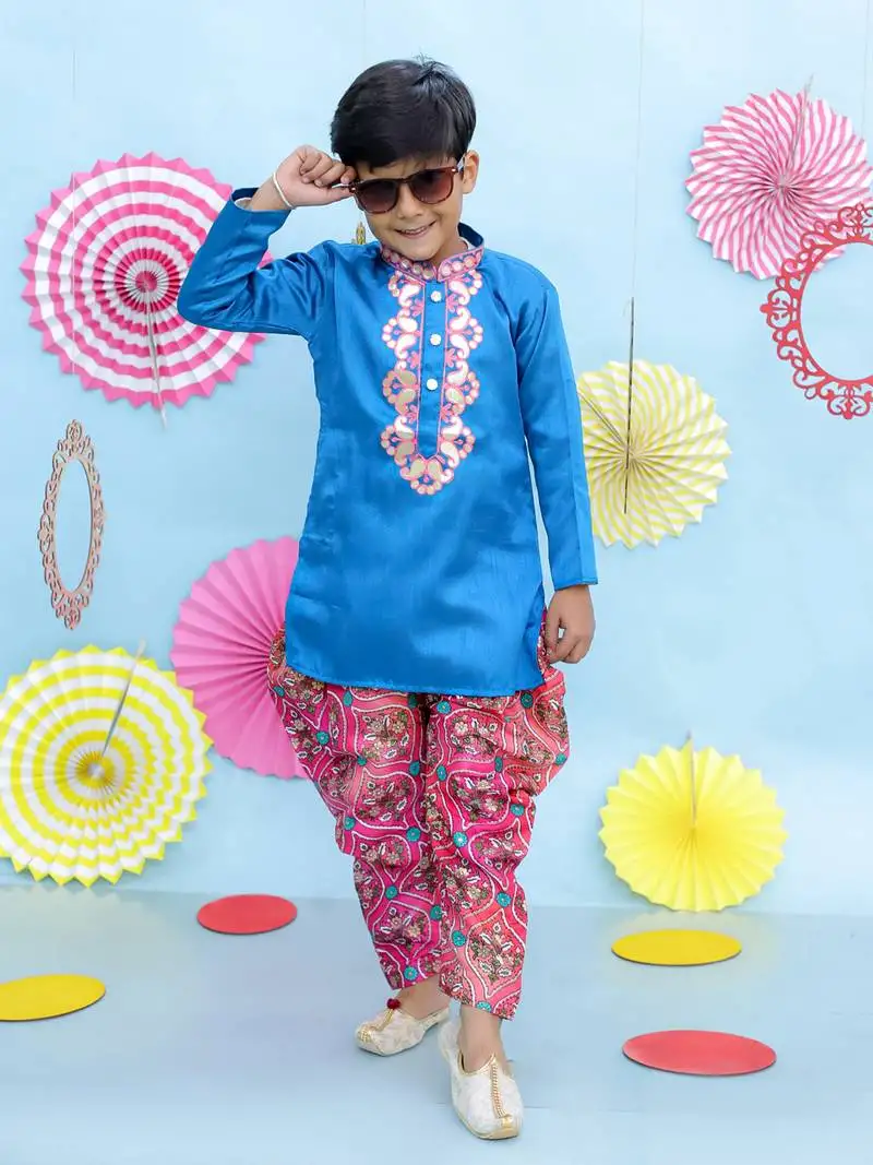 Blue gota work embroidered silk kurta salwar