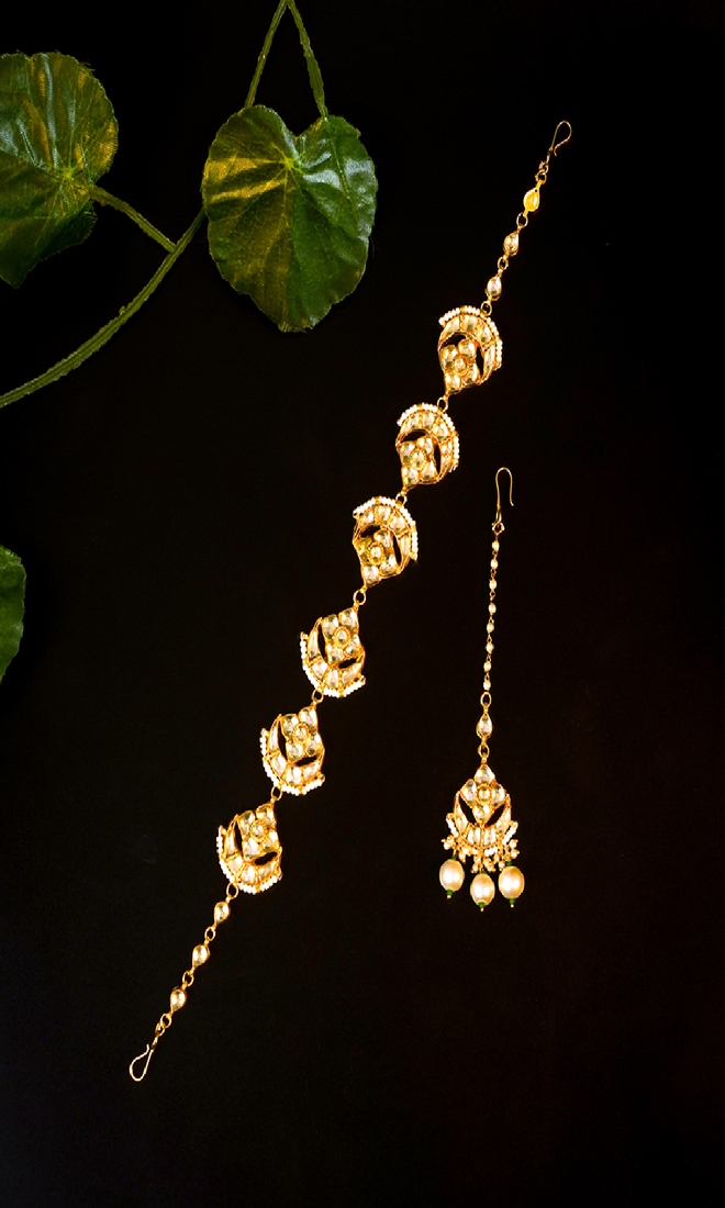 Traditional gold-plated matha patti with pearl detailing