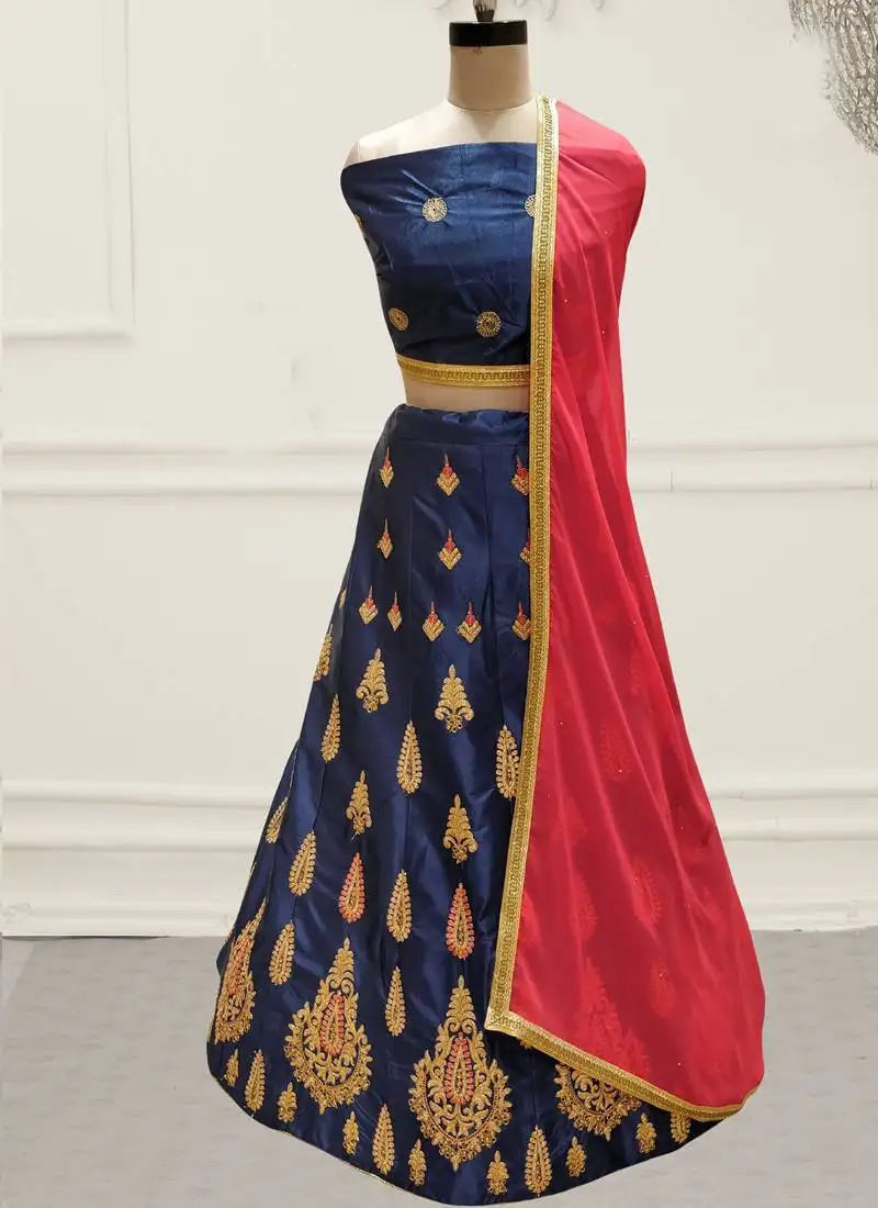 Blue embroidery satin silk party wear ethnic lehengas