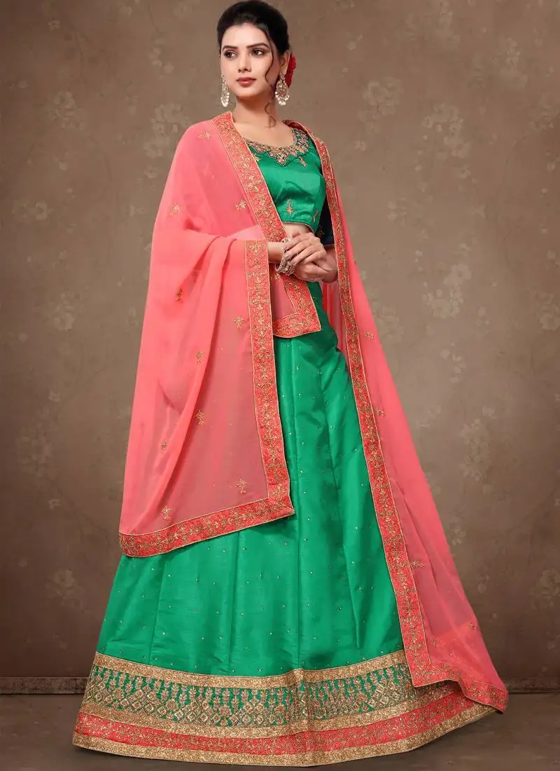 Aquamarine embroidery silk party wear lehenga