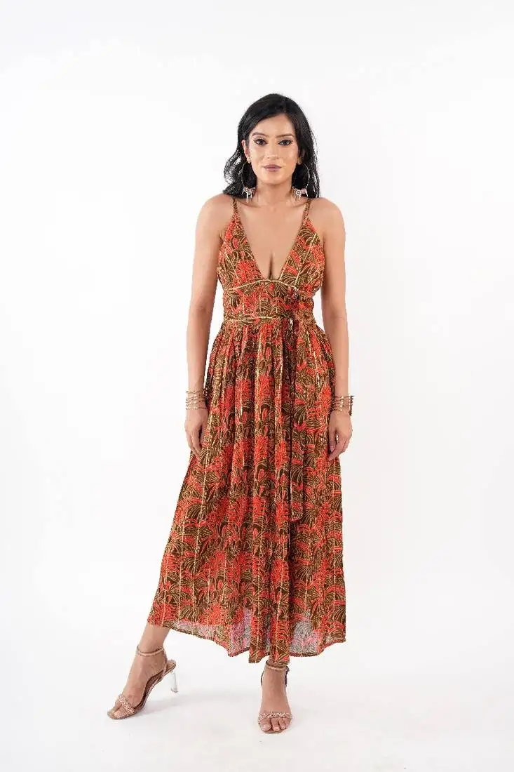 Palm gleam maxi dress – orange