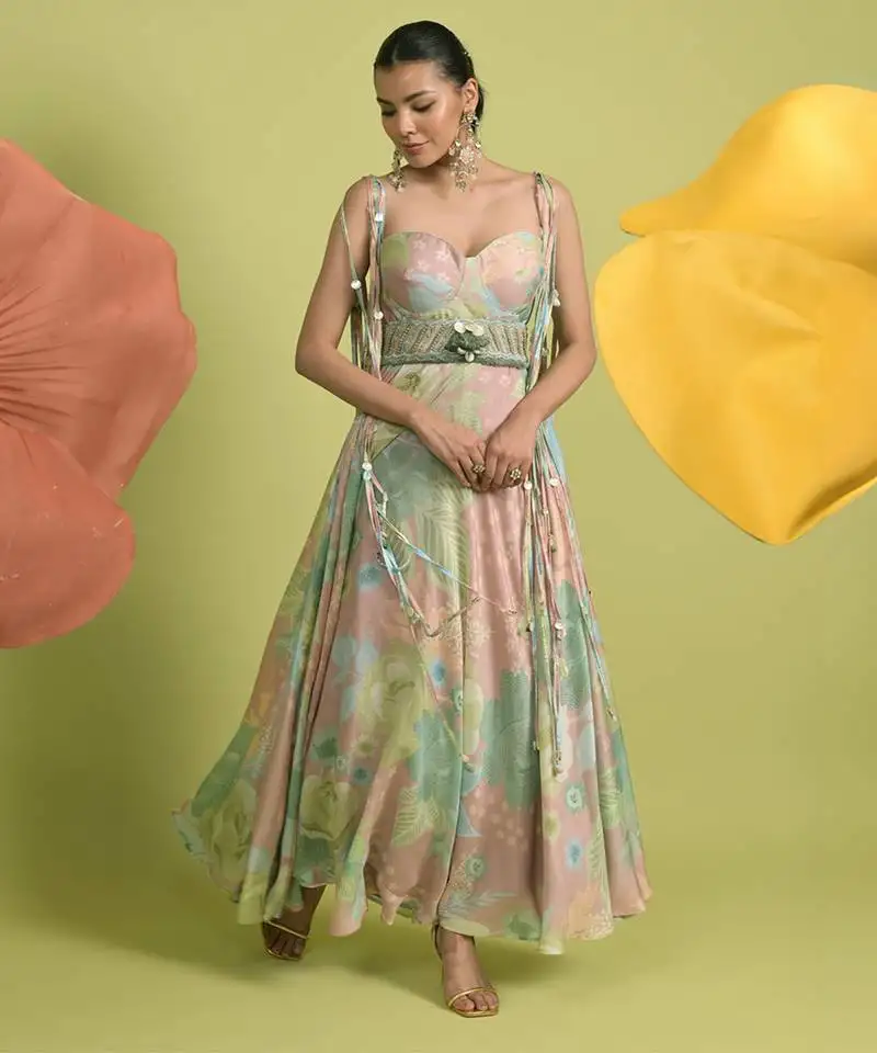 Baby pink floral print cotton dresses