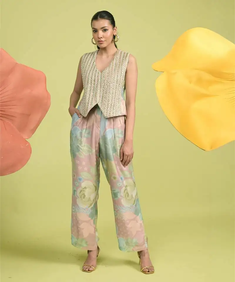 Baby pink floral print cotton co ord sets