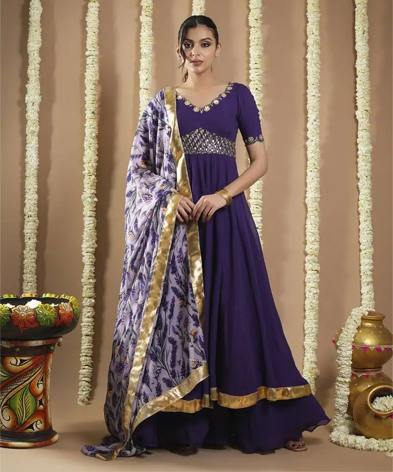 Dark purple georgette anarkali set