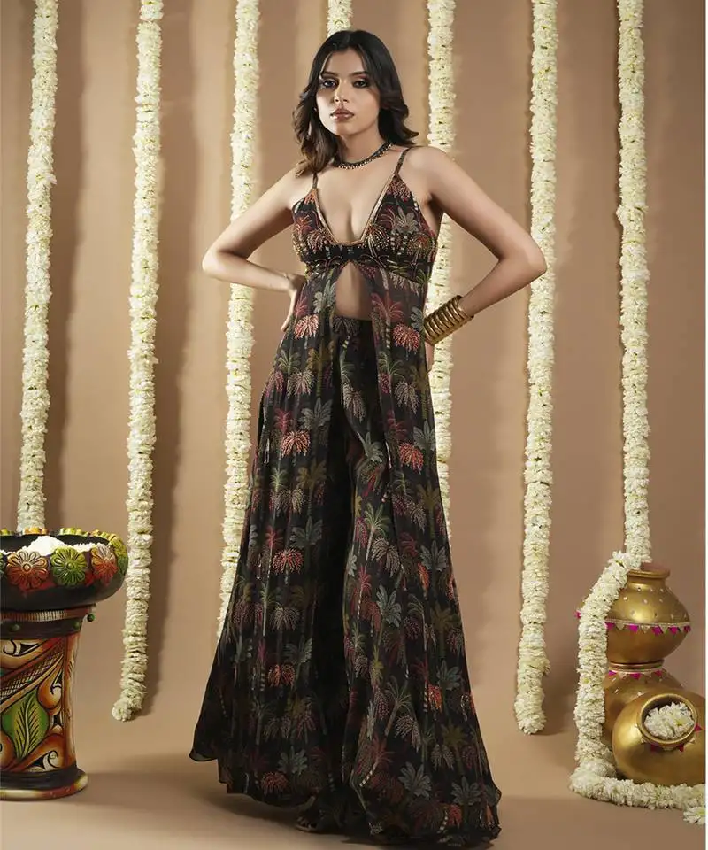 Black printed glass neck indo set