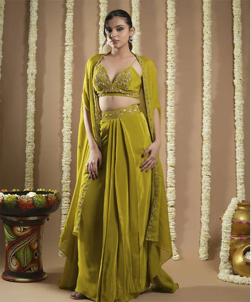 Mehendi green shrug drape set