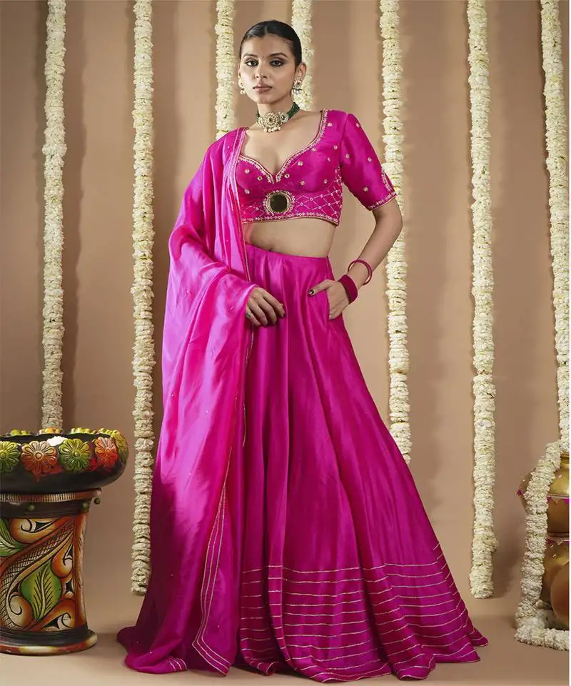 Hot pink silk heavy lehenga set