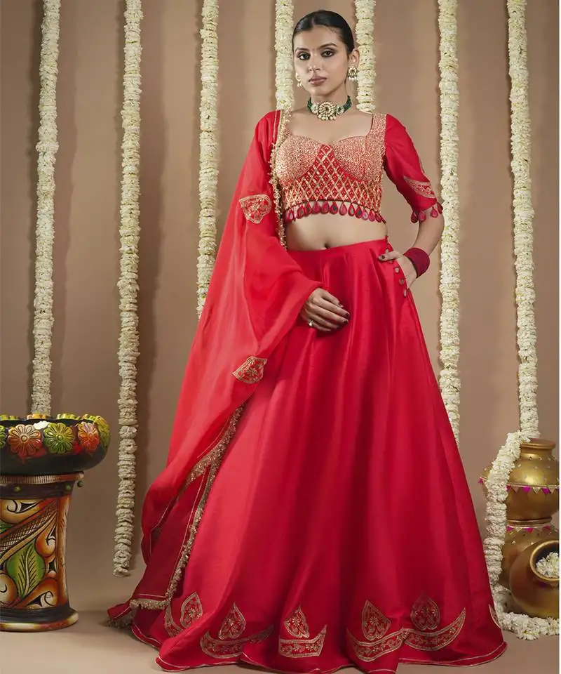 Chilli red heavy silk lehenga set