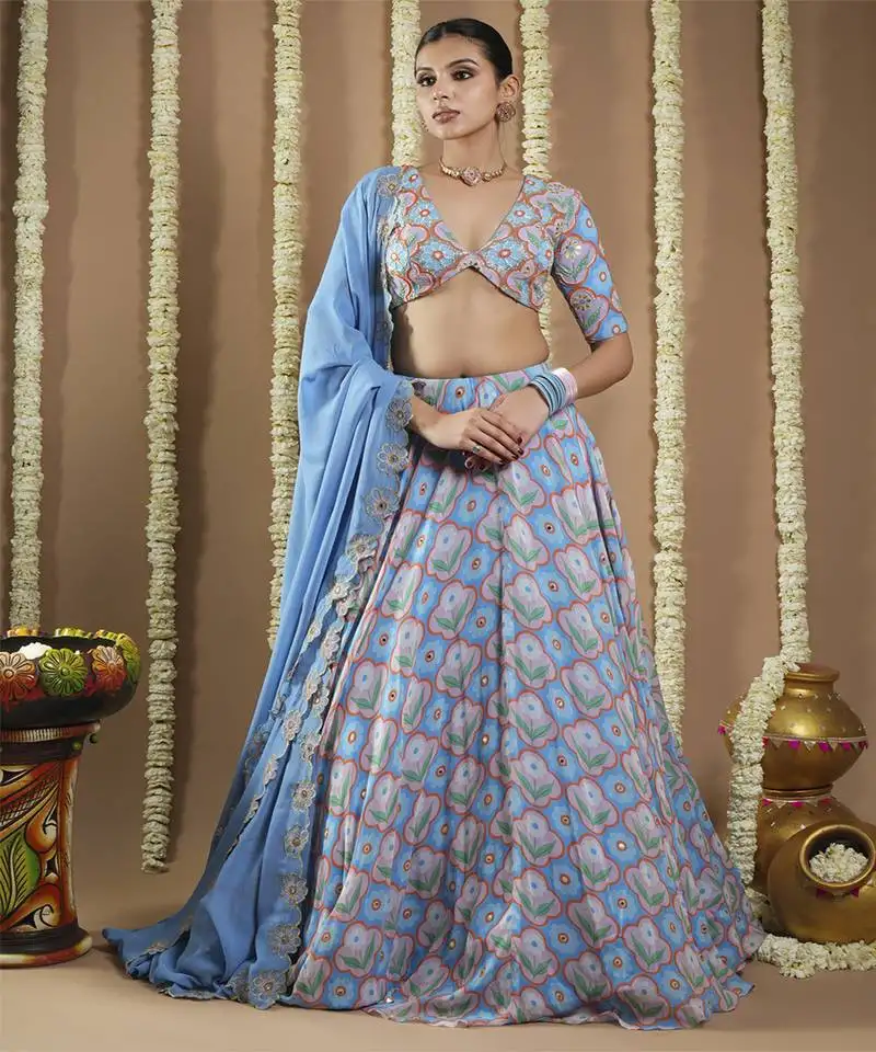 Endless sky blue printed lehenga set