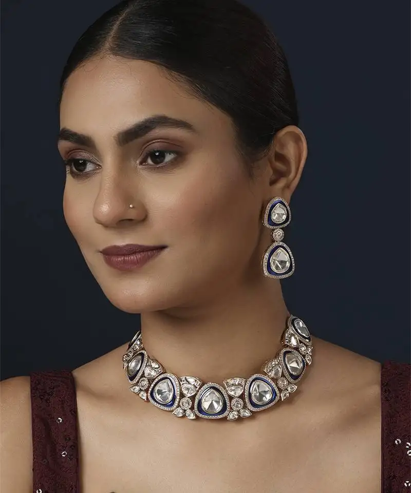 Blue polki necklace set