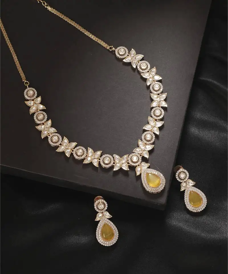 Yellow kundan necklace set
