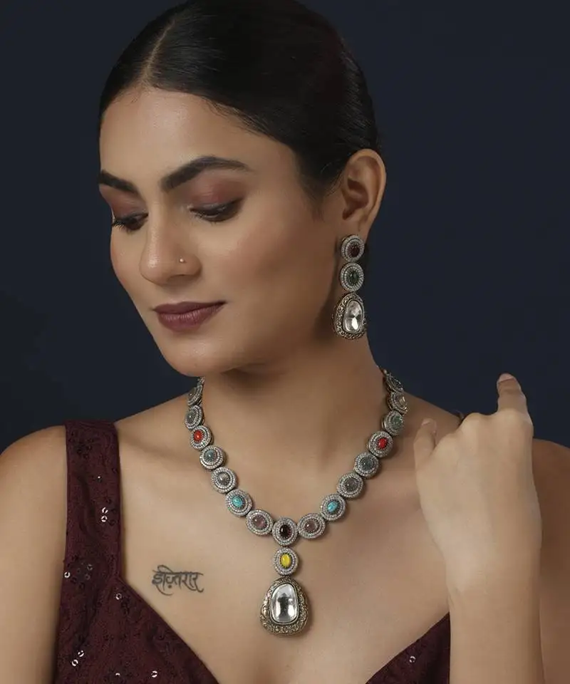 Multicolor kundan necklace set