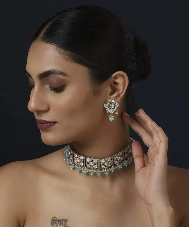 Blue kundan necklace set