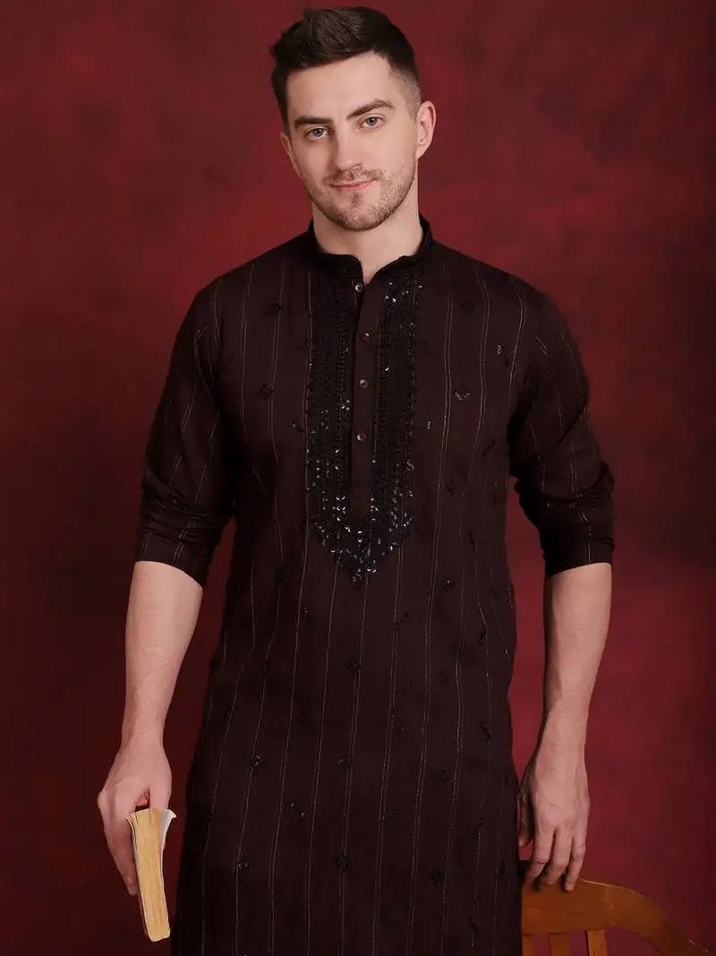 Maroon embroidered viscose rayon kurta pyjama set