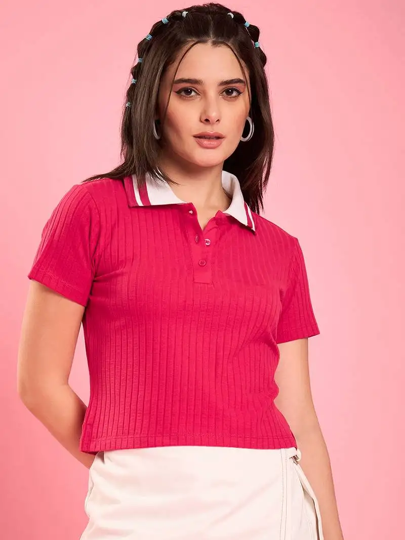 Ribbed polo crop top