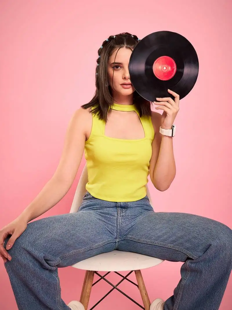 Lime cut-out high neck crop top