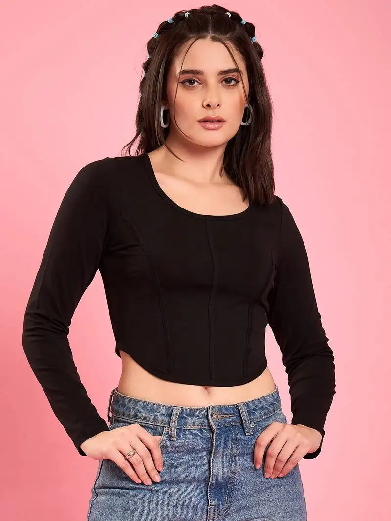 Chic black corset-style crop top