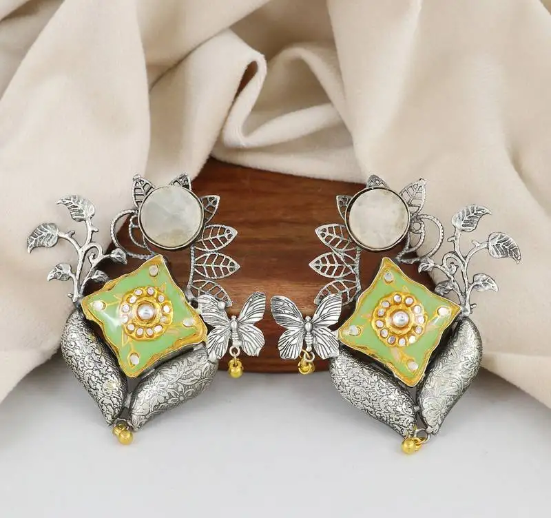 White quartz meena earrings