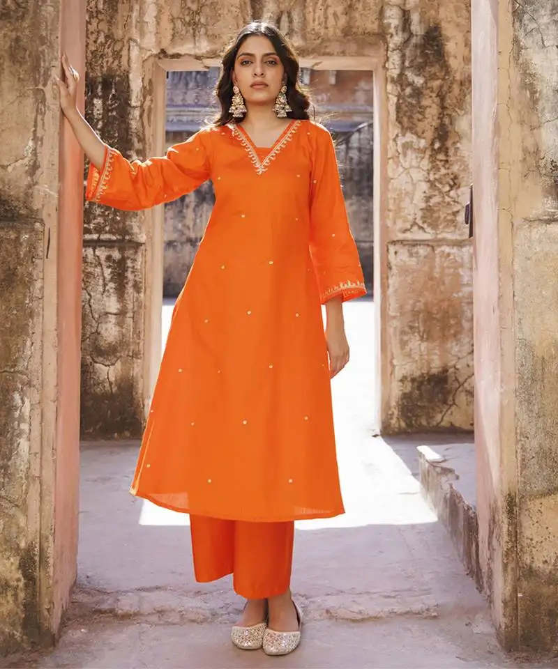 Orange embroidered kurta set