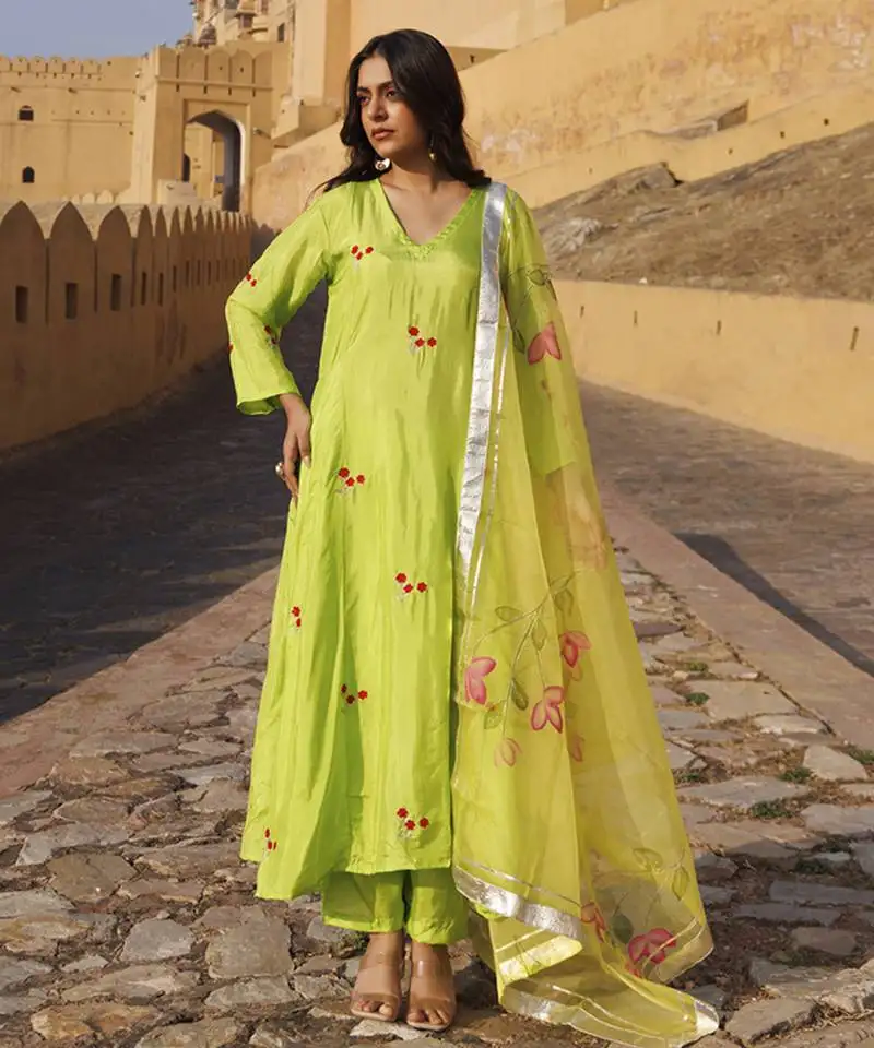 Bright green uppada silk kurta set