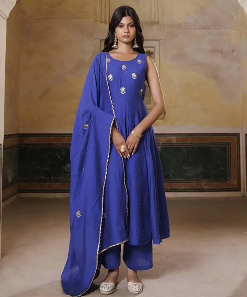 Blue embroiderd anarkali set