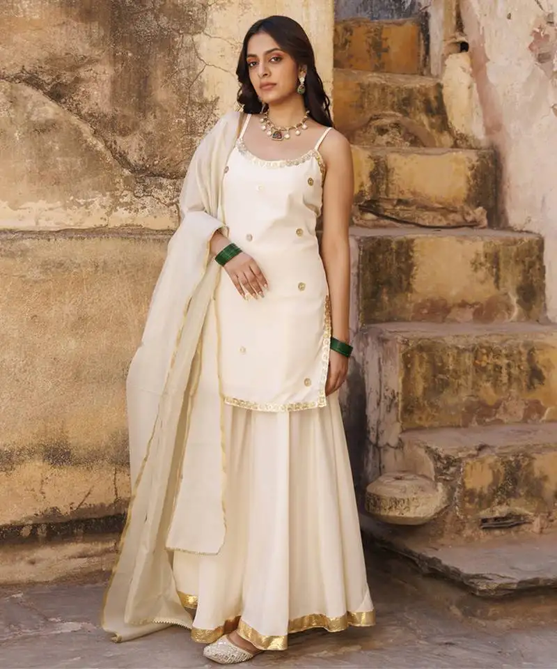 Ivory crepe strappy sharara set