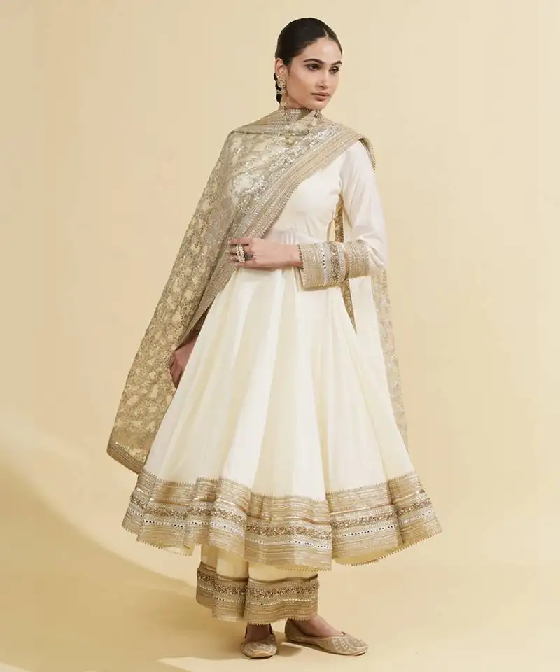 Ivory sequins work chanderi anarkali