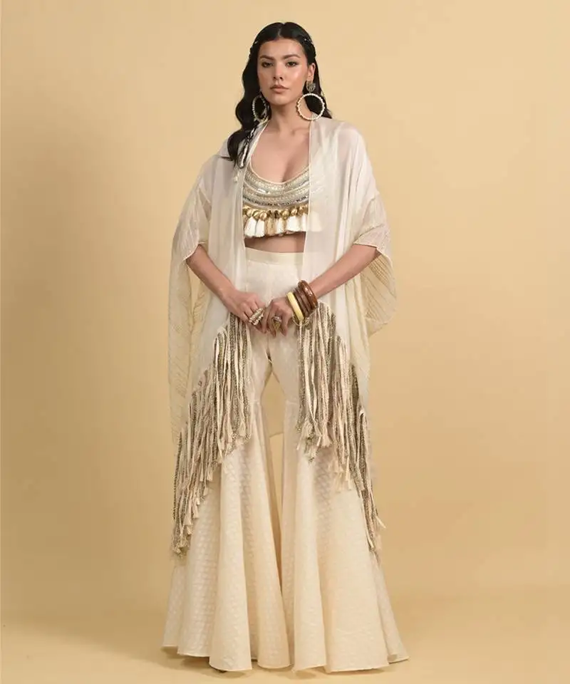 Ivory dori embroidery cotton pant set