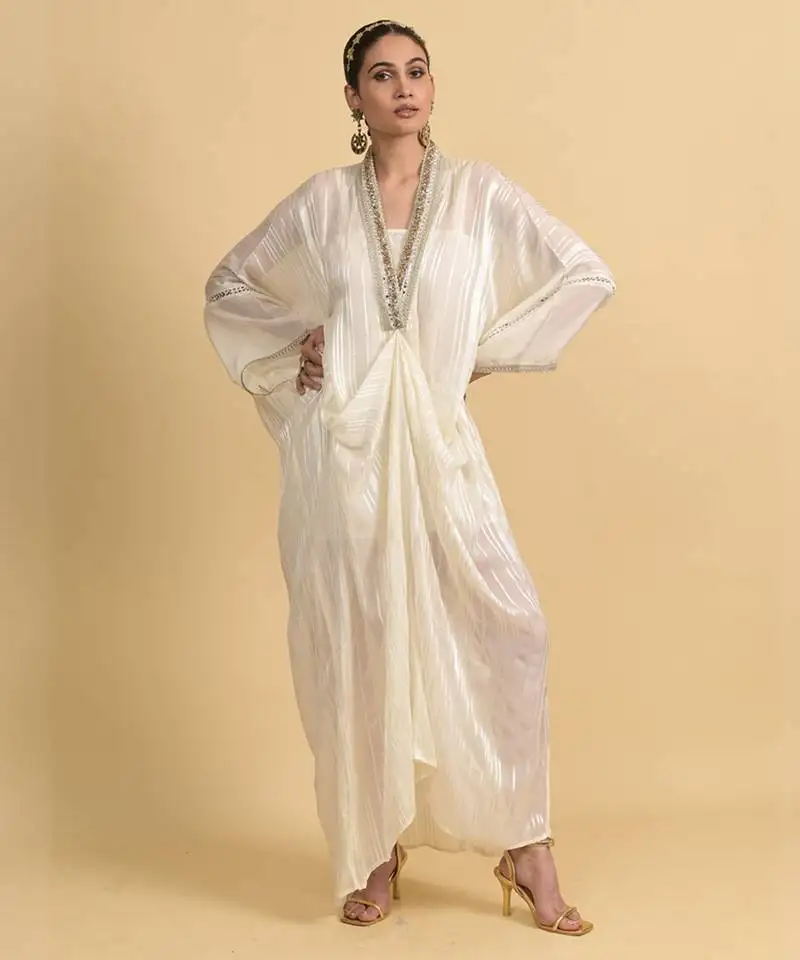 White dori embroidery organza kaftans