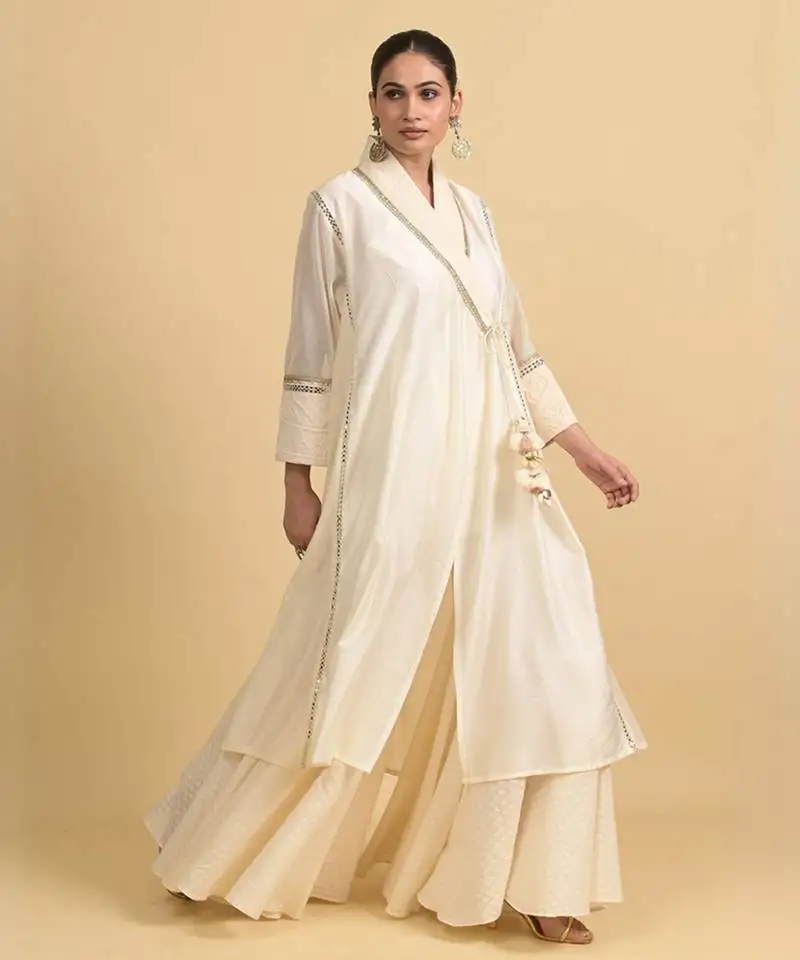 Ivory mirror work cotton fusion wear