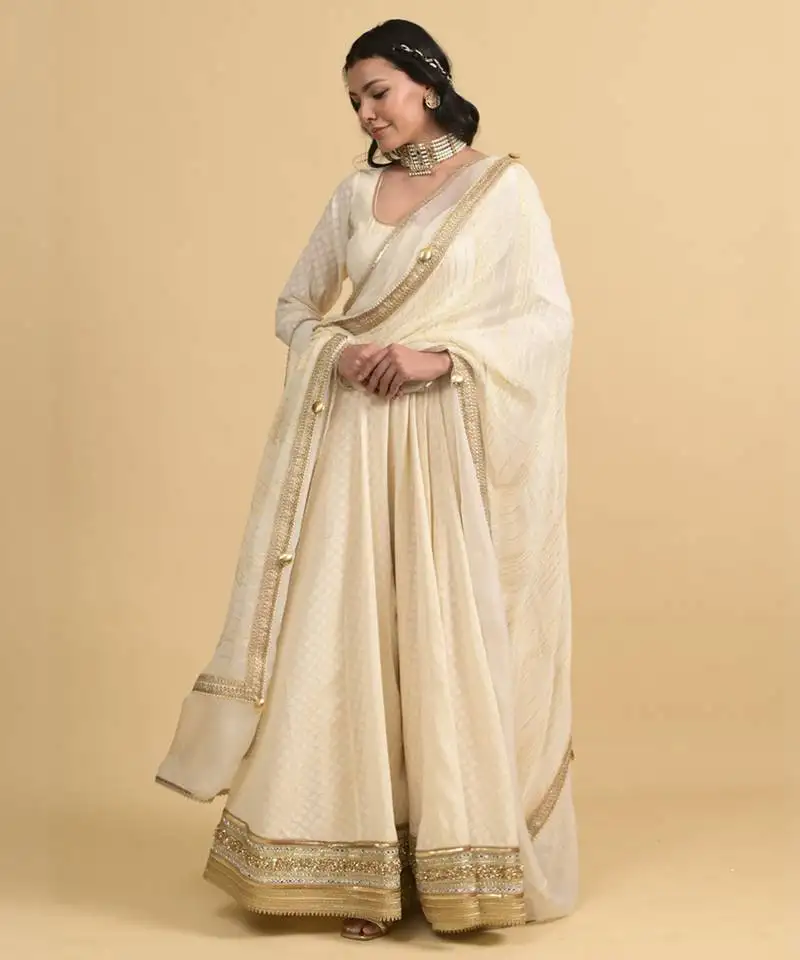 Ivory dori embroidery cotton anarkali