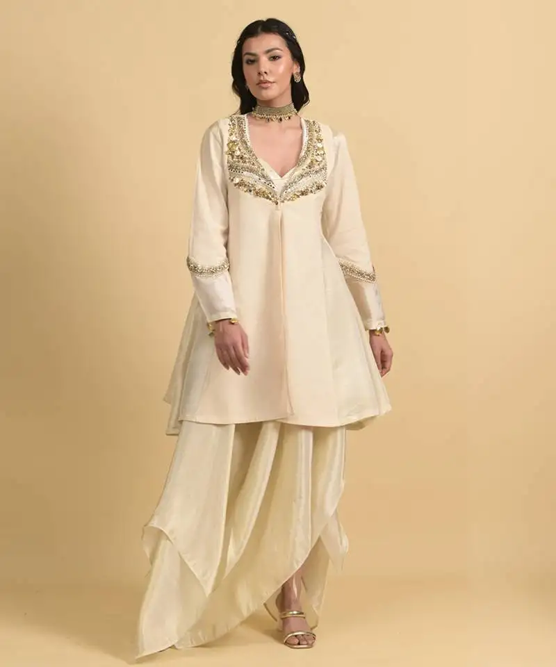 Ivory beads silk pant set