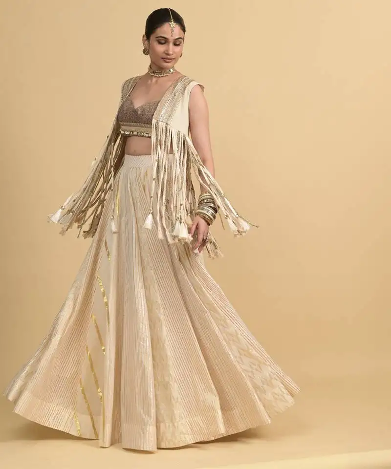 Ivory dori embroidery cotton lehenga set