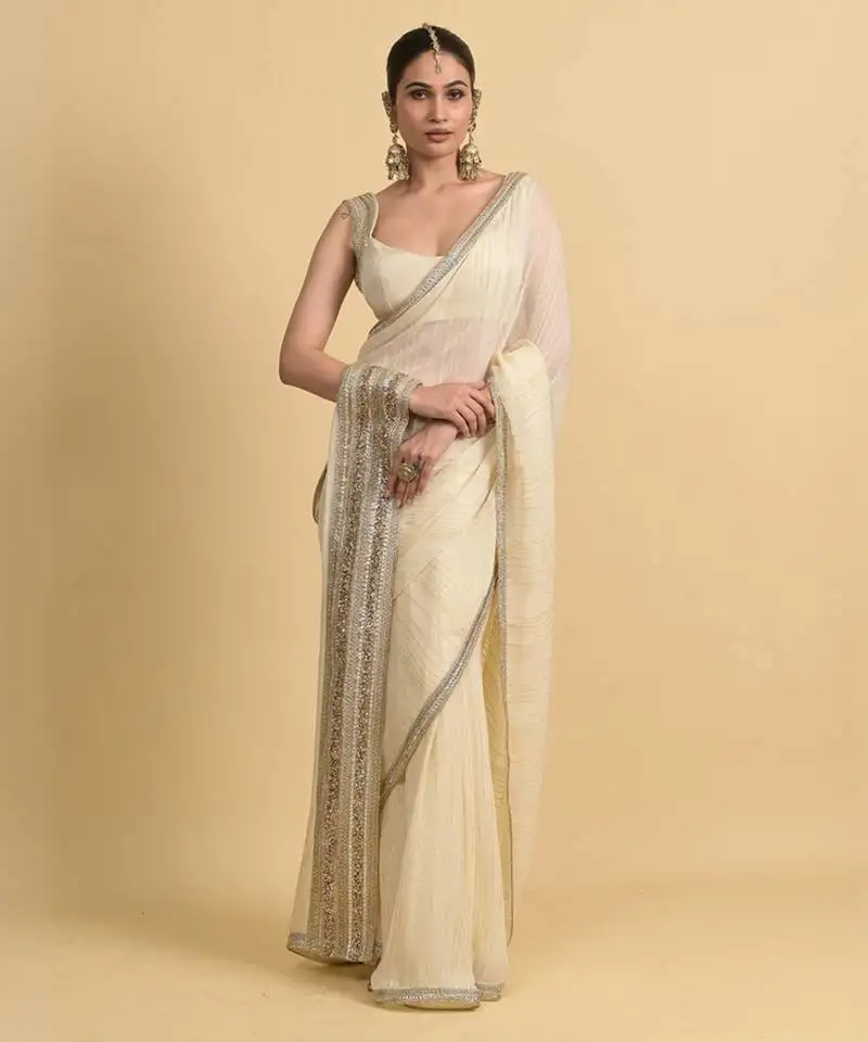 Ivory dori embroidery georgette saree