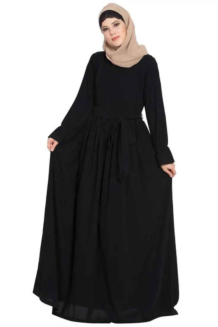 Black simple yet very elegant abaya dress with matching belt