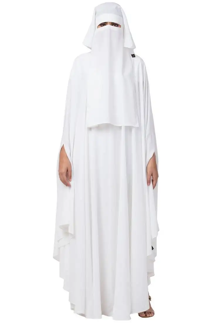 White two pieces set of white irani kaftan abaya and niqab in firdaus fabric