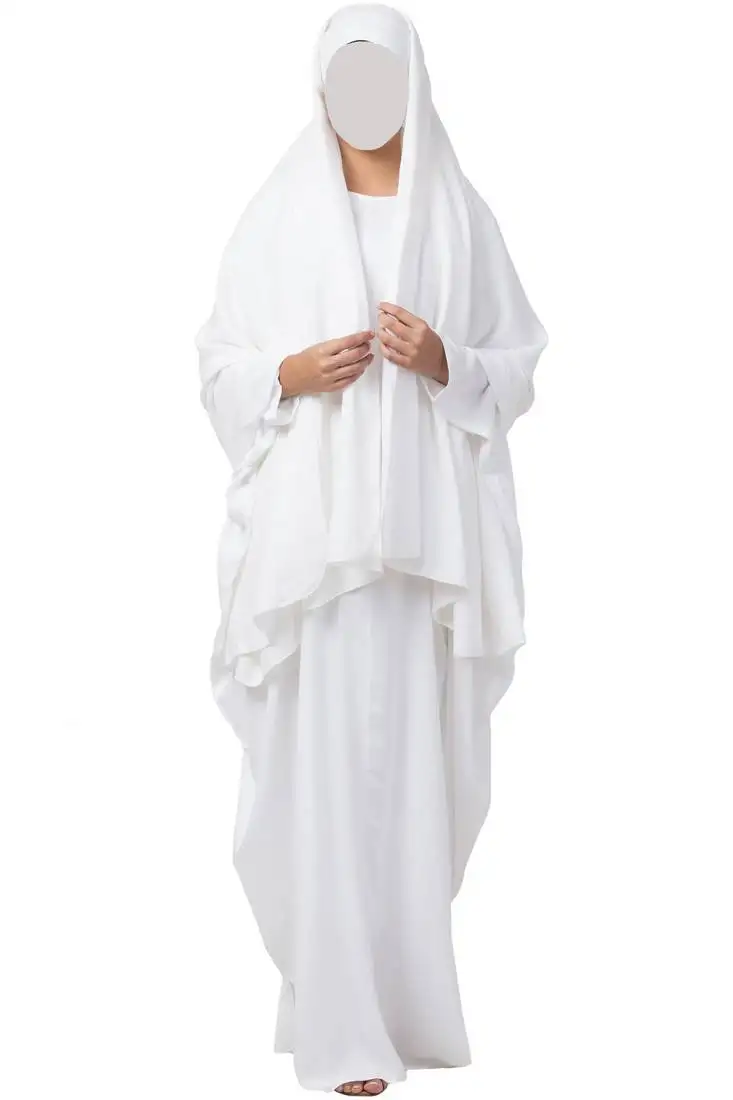 White two pieces set of white kaftan abaya and irani chadar in firdaus fabric