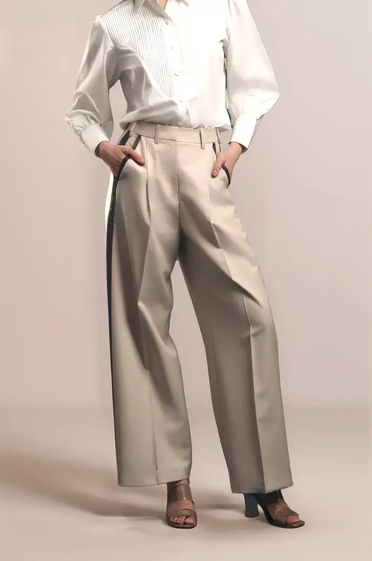 Beige tuxedo trouser