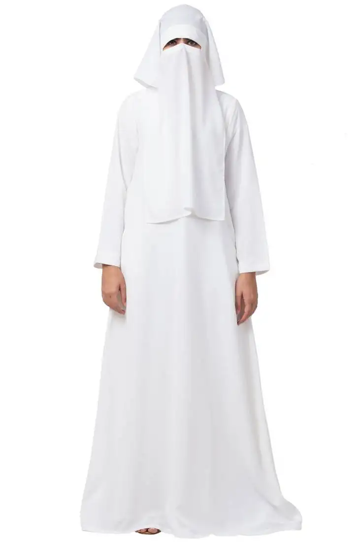 White two pieces set of white a line abaya and niqab in rayon fabric