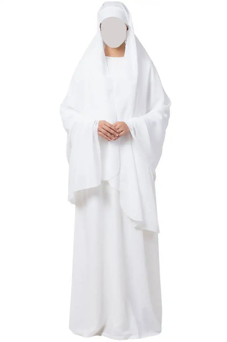 White two pieces set of white a line abaya and irani chadar in firdaus fabric