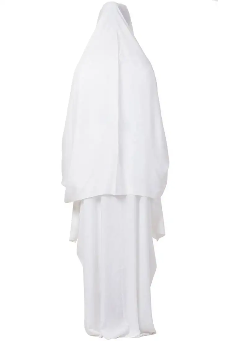 White two pieces set of white kaftan abaya and irani chadar in rayon fabric