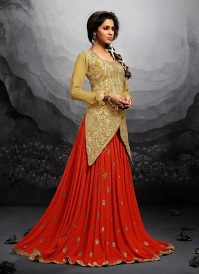 Beige jecket embroidered georgette anarkali suits semi stitched