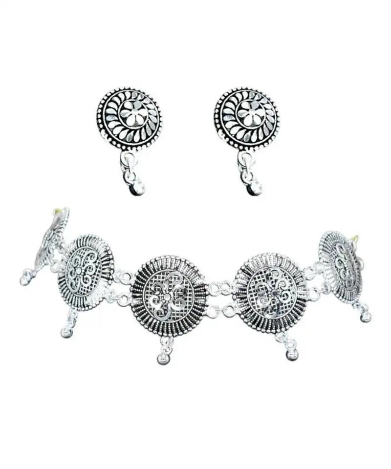 Elegant jewellery for women oxidised silver necklace jewellery set with earrings for women