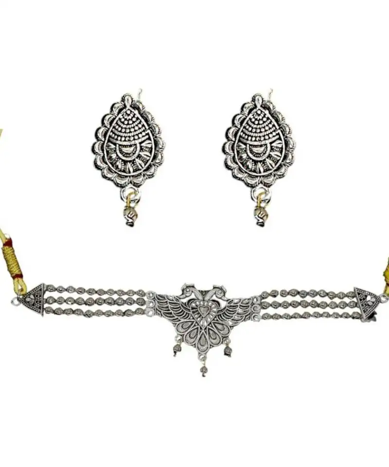 Vintage glamorous peacock oxidised black silver choker necklace collection for women