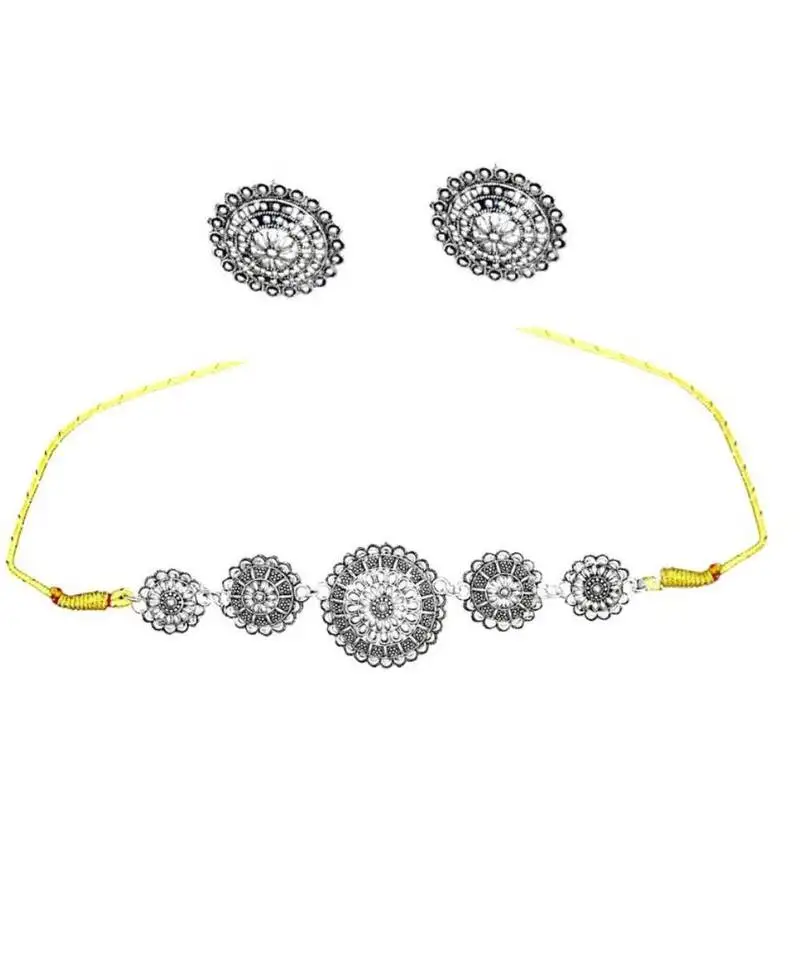 Ethnic classic silver oxidised german silver oxidised jewellery set traditional choker necklace set