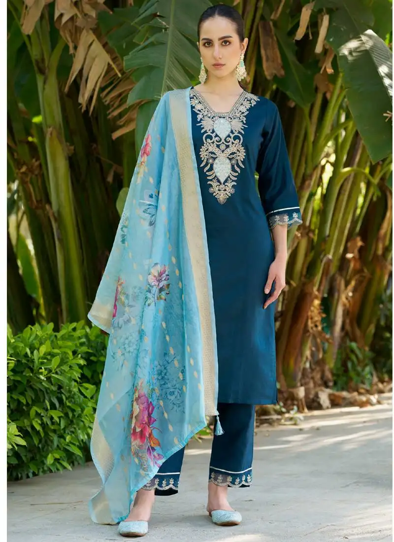 Royal blue viscose reyon embroidered salwar suit stitched
