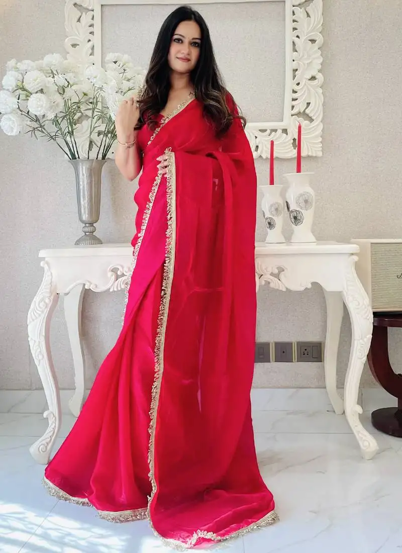 Red designer ready to wear saree